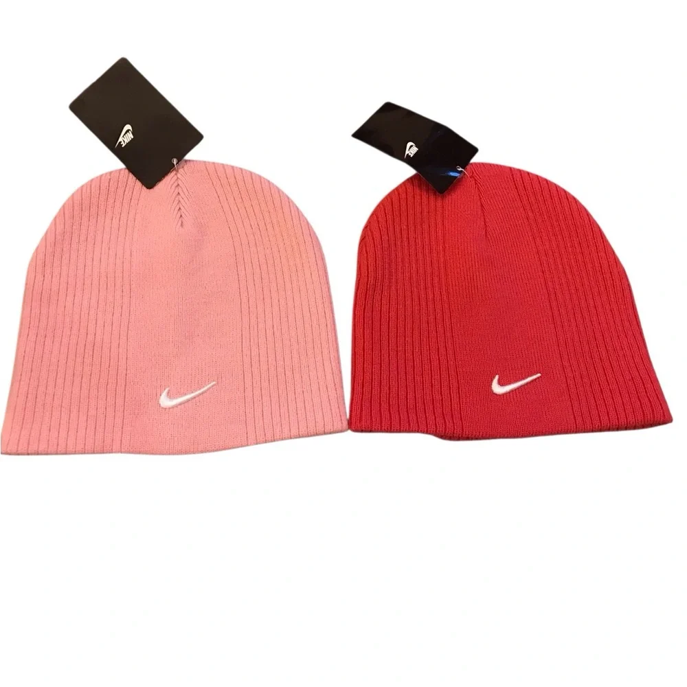 VTG NWT 2 YOUTH NIKE Size‎ 7-16 TOBOGGAN/BEANIE LIGHT PINK/ HOT PINK NIKE LOGO - Picture 2 of 5